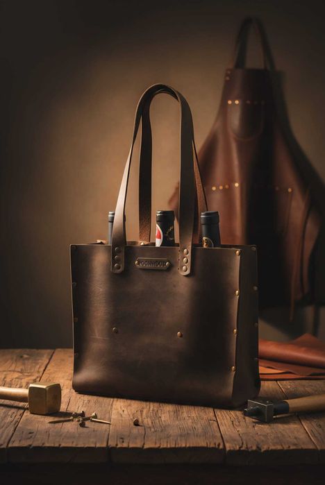 Suport 3 sticle vin din piele naturala