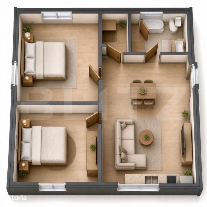 Apartament cu 3 camere, 52,69 mp, la parter — fotografia 1