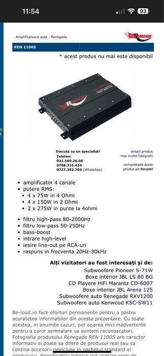 Amplificator Renegade Ren1100s