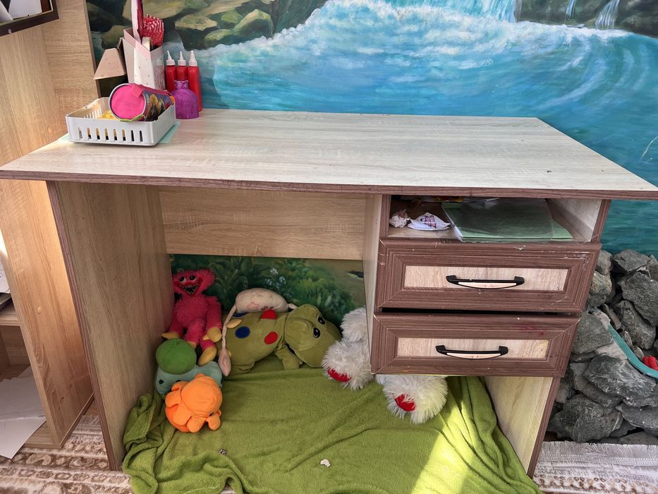 Шкаф и кровать , письменный стол.