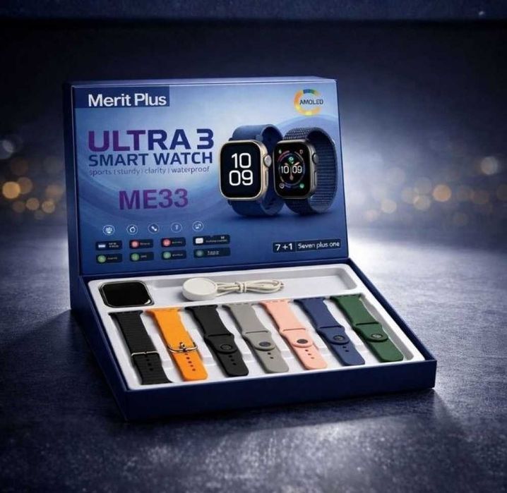 Смарт часовник Mefit Plus Ultra 3 ME33 - комплект 7 + 1 каишки с AMOLED дисплей - Черен / Златисти