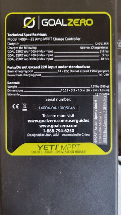 Goal Zero Yeti Lithium MPPT Solar Charging