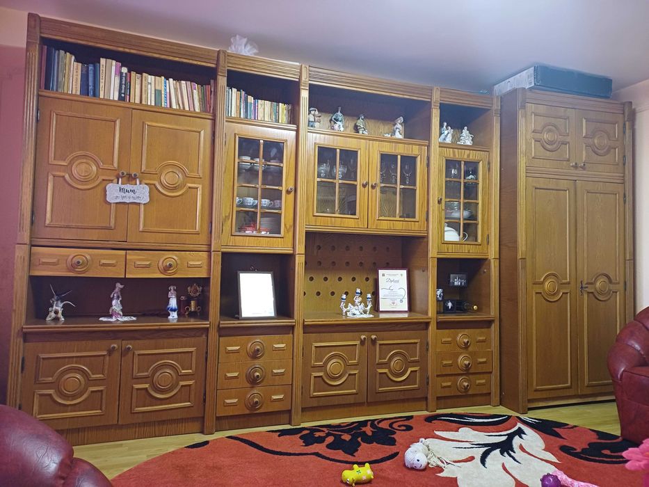 Biblioteca lemn si coltar din piele