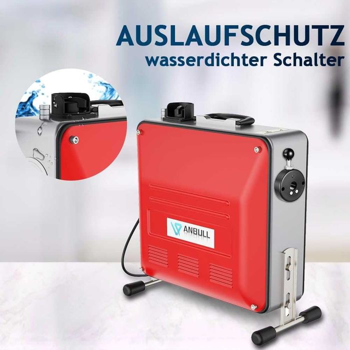Mașină electrică Profesionala Anbull pentru desfundat țevi, 850 W, cu spirale de 14 m×22 mm, 14,5 m×16 mm și 5m ×10 mm