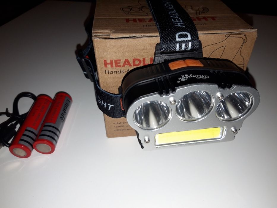 Lanterna Frontala 3LED T6 + COB LED Alb Rosu 2x18650 Slot USB