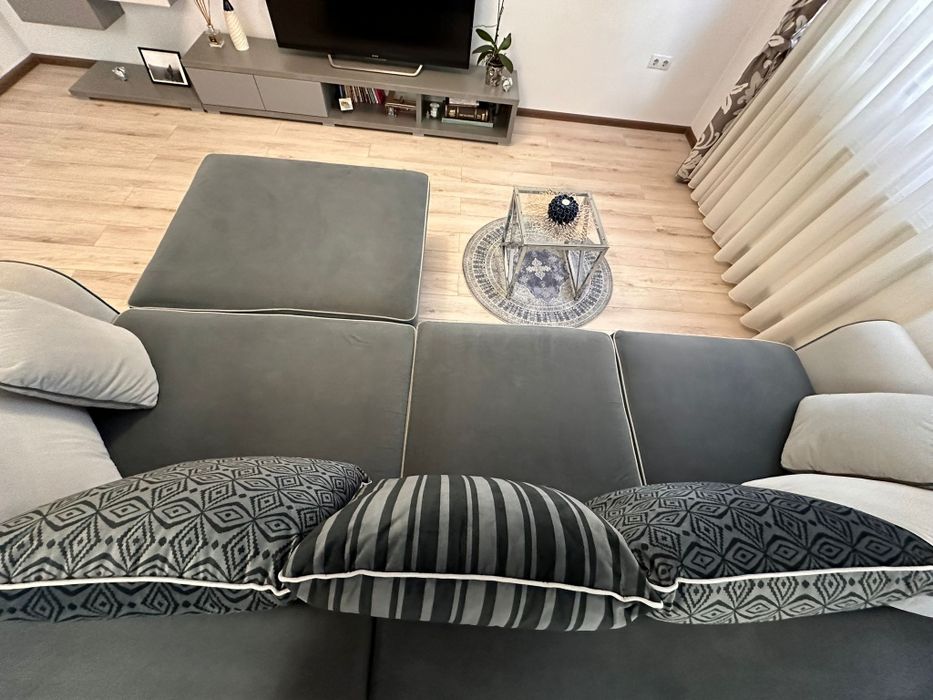 Canapea Möbelhaus extensibila cu invelis de catifea, antracit, 3Lx2l m