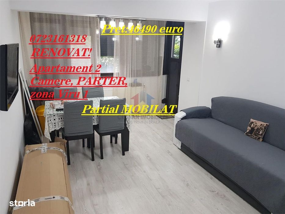 RENOVAT! Ap 2 camere PARTER, zona Viziru 1! Se vinde partial MOBILAT!