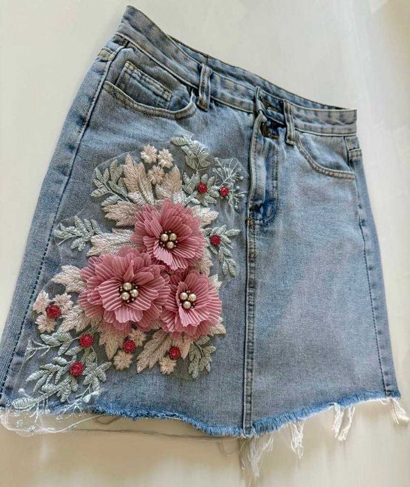 Пола деним с 3д цветя