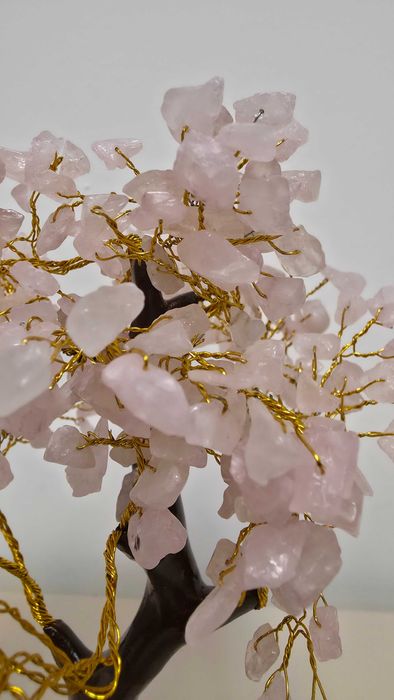 Copăcel decorativ cu cuarț roz Gemstone Tree bază lemn Cadou