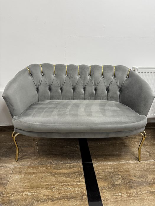 Canapea din catifea gri cu 2 fotolii