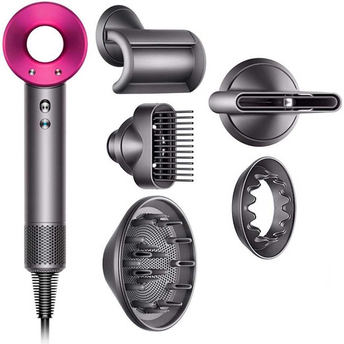 Uscător de păr Dyson Supersonic HD07, 1600 W, 3 viteze, 4 temperaturi, 5 accesorii magnetice, Iron/Fuchsia