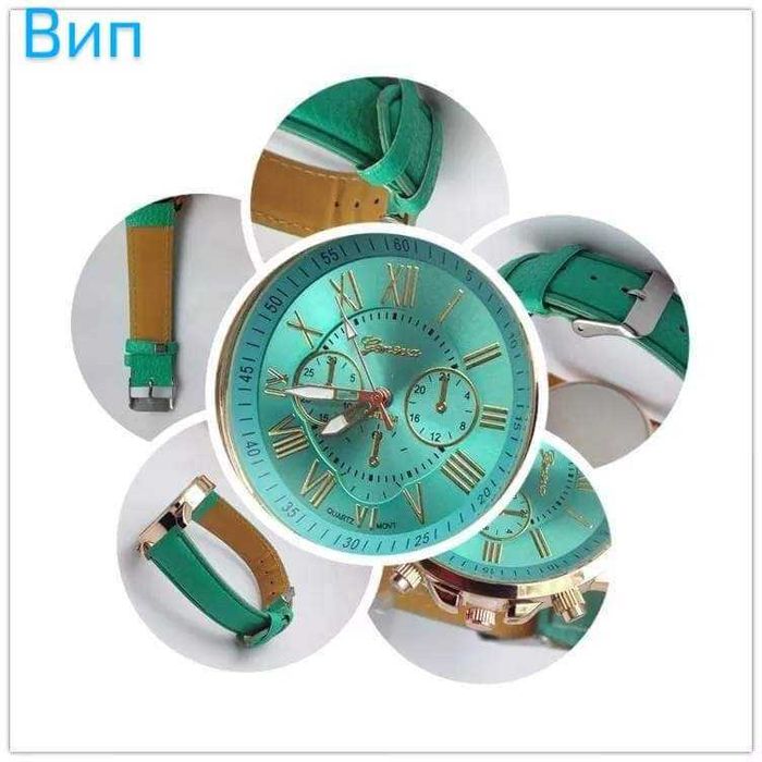 Дамски кварцов часовник с кожена верижка