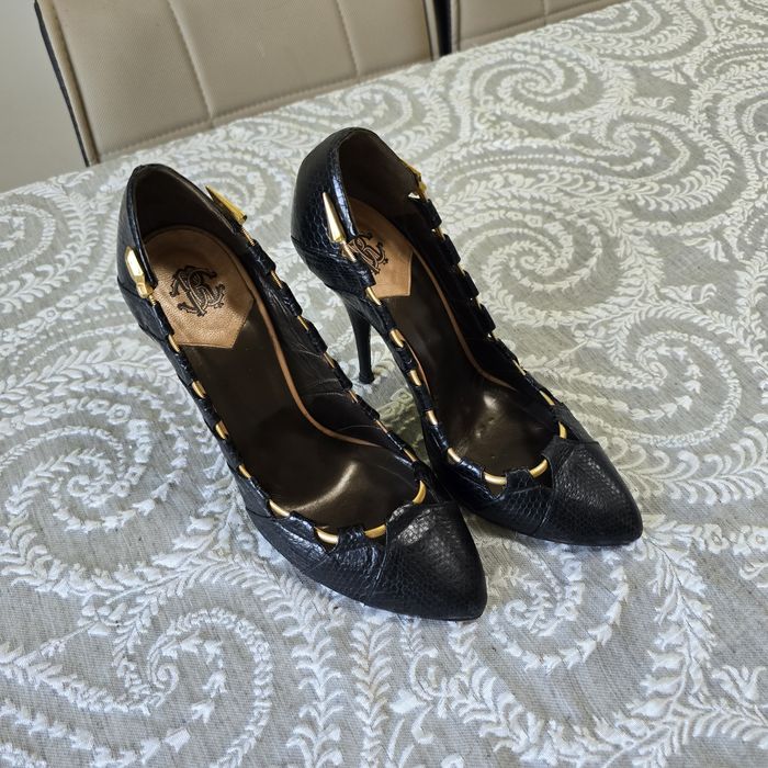 Pantofi Roberto Cavalli originali – piele neagră efect python,Made in Italy