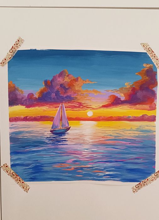 Морской пейзаж. 32×30 см. Гуашь. Плотная бумага.
