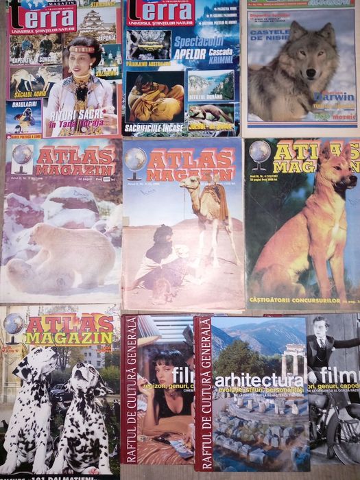 Reviste vechi atlas, terra, planeta,raftul de cultură generală