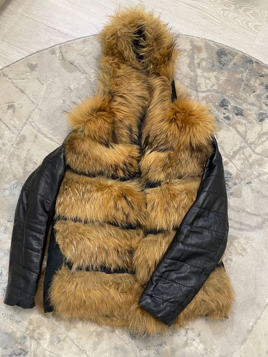 Натуральная Шуба дублёнка с кожанами рукавами