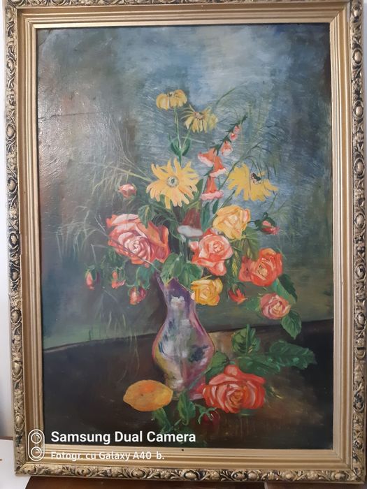Tablou, vas cu flori, nesemnat, 47x67