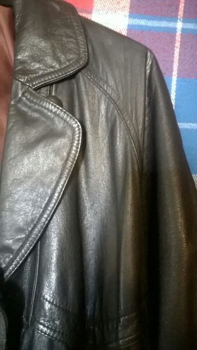 Новый  ОРИГИНАЛ.Кожаный женский плащ Турция с меховым воротником