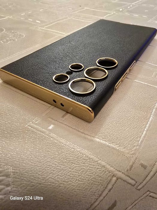 Кожен,Златен, калъф за SAMSUNG S24 ULTRA