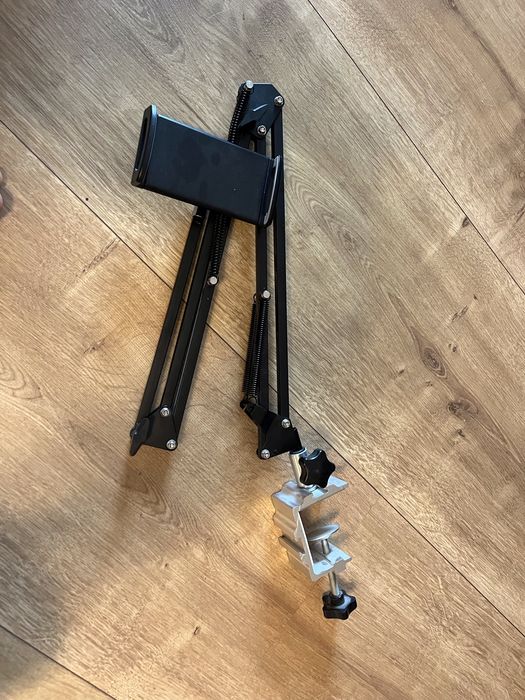 Suport birou telefon / tableta cu brat articulat - metalic, stabil