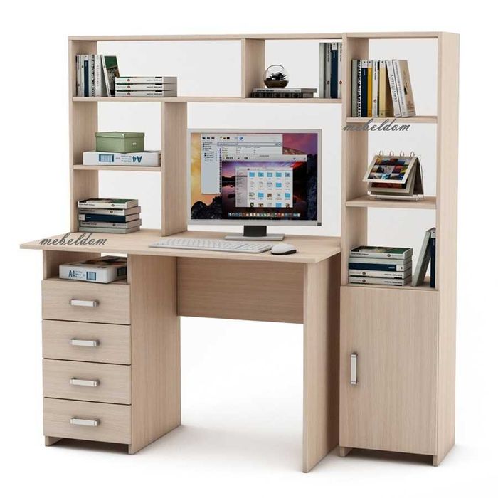 Бюро 110см. с надстройка,4 чекмеджета и етажерка с врата(код-0913)