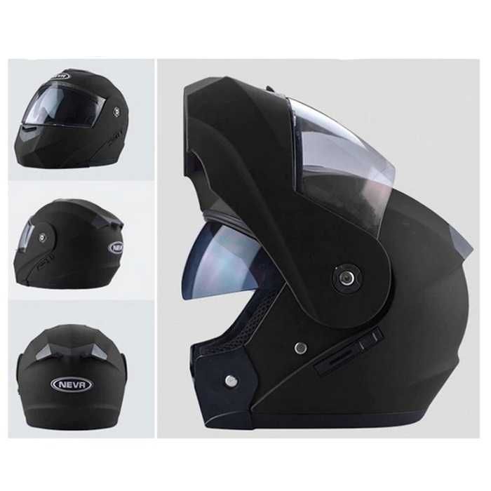 Каска за мотор с очила и визьор, мат или гланц, черна, Модуларна