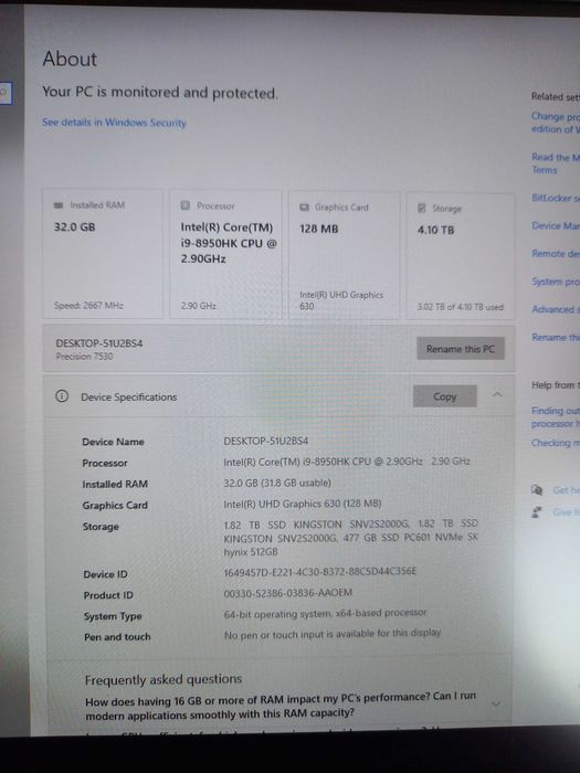 Мобилна работна станция Dell Precision 7530 /Core I9/32GB Ram/500 NVMe