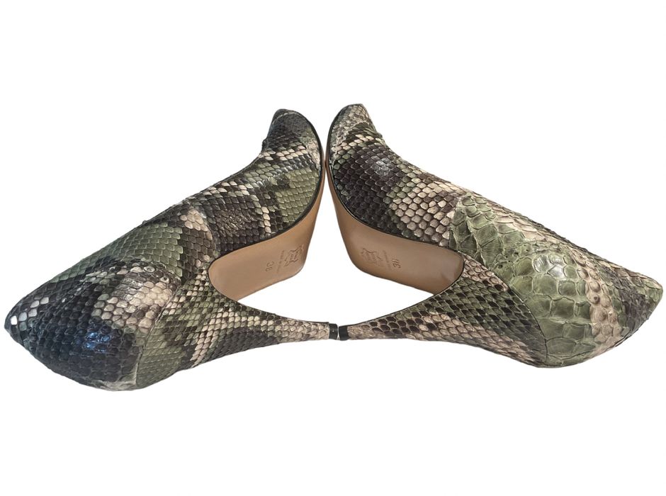 Pantofi Pierre, 38, piele de piton, verde & bej, made in Italy