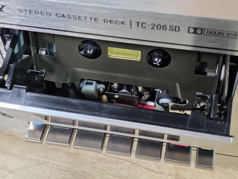 Casetofon deck SONY TC-206 SD, vintage stereo argintiu, laterale lemn, vumetre, impecabil
