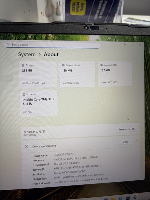 Vand laptop lenovo l16 gen 1 core 5 ultra 135u 16gb ddr5 ssd 256gb