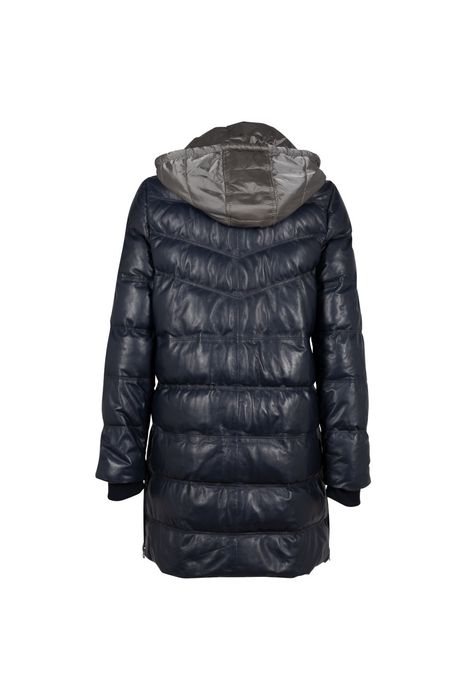 Geaca Lunga de Iarna din Piele Dama Mauritius Bleumarin GWValeriah