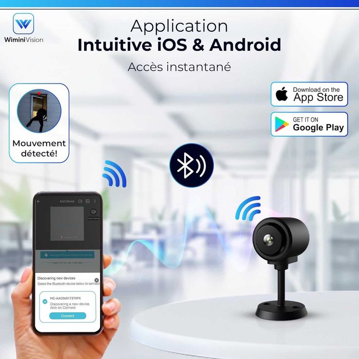 Cameră video mini detectare mișcare, card SD, aplicație iOS/Android