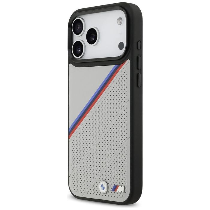 Bmw m tricolor metal logo magsafe case for iphone 17 pro max gray