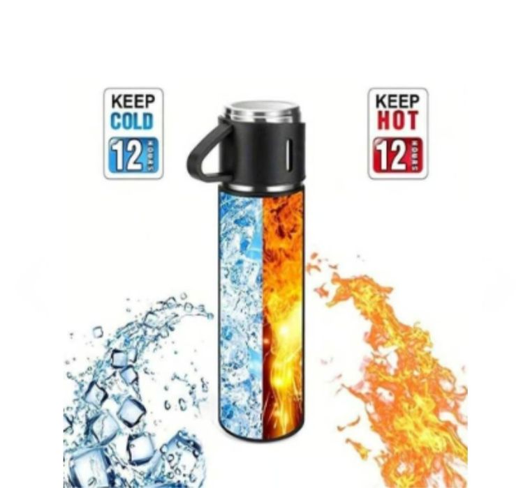 Луксозен Комплект Термос 500 мл с 3 Чаши с Дръжка и Топлоизолатор