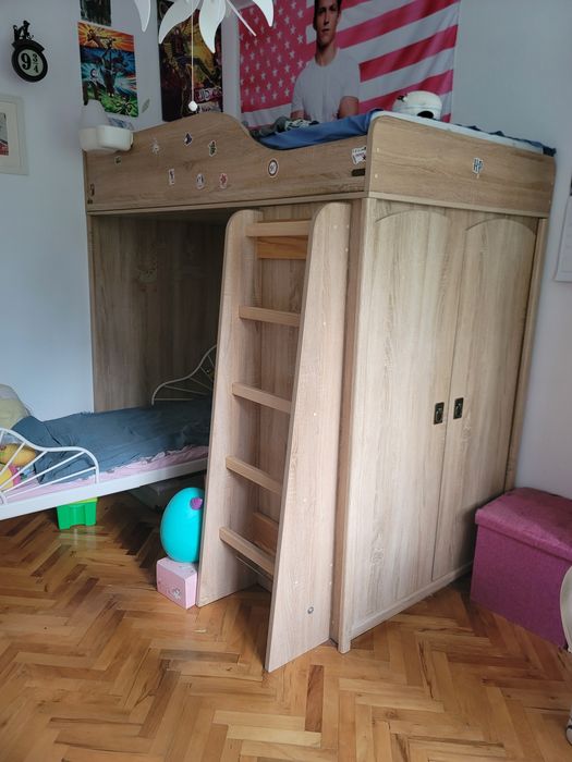 Високо легло с гардероб и стълба VALENSIYA 90, дъб сонома