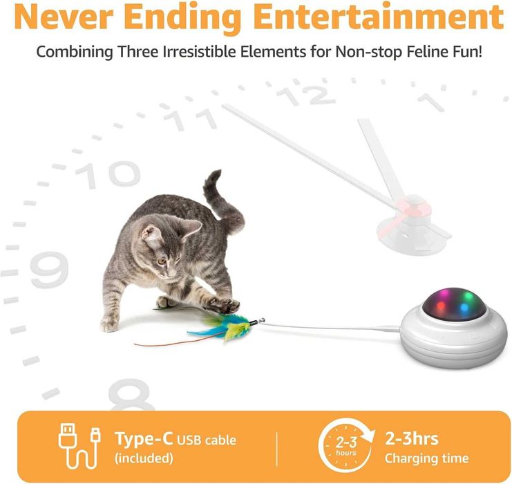 Интерактивна играчка за котки със звънец и подвижно перо, USB, синя
