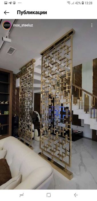 Декор интерера из нержавеющей стали на заказ обработка золотом