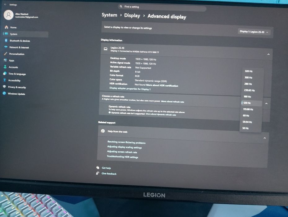 Monitor 320hz lenovo legion