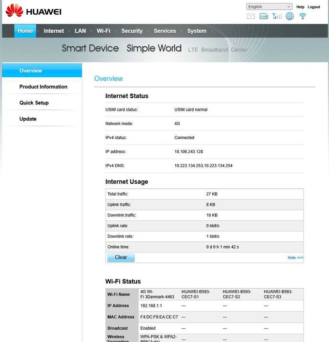 Router 4G Huawei B593s-22 LTE Cat4 150Mbps Liber de Rețea Wi-Fi 300Mb