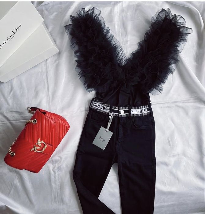 Модерно дамско боди кафяво и черно