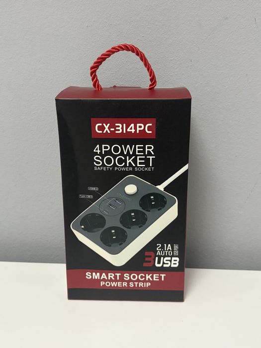 Prelungitor ALFTEC cu 4 Prize Schuko, 2x USB-A + USB-C, Incarcare Inteligenta 2.1A, Buton ON/OFF, Cablu 2 m, 2500W, 10A, CX-314PC
