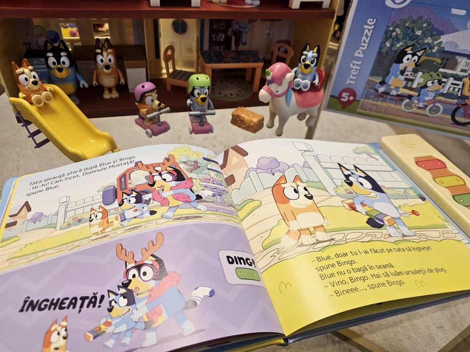 Set  Bluey - Casa familiei cu 9 figurine, Carte Xilofon, Puzzle Bluey