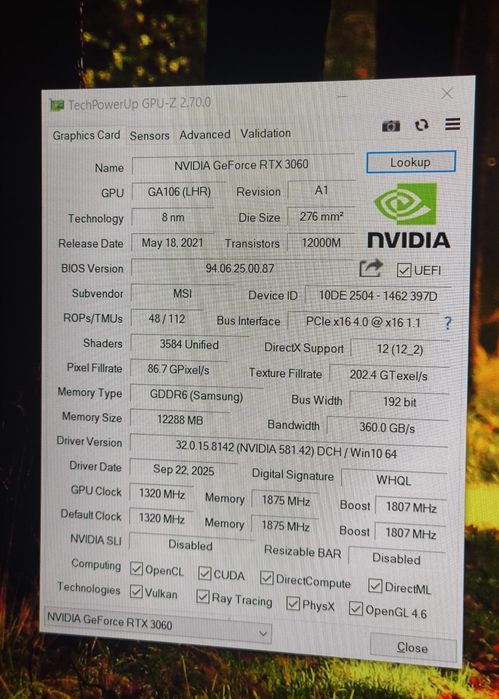 Видеокарта MSI RTX 3060 12GB