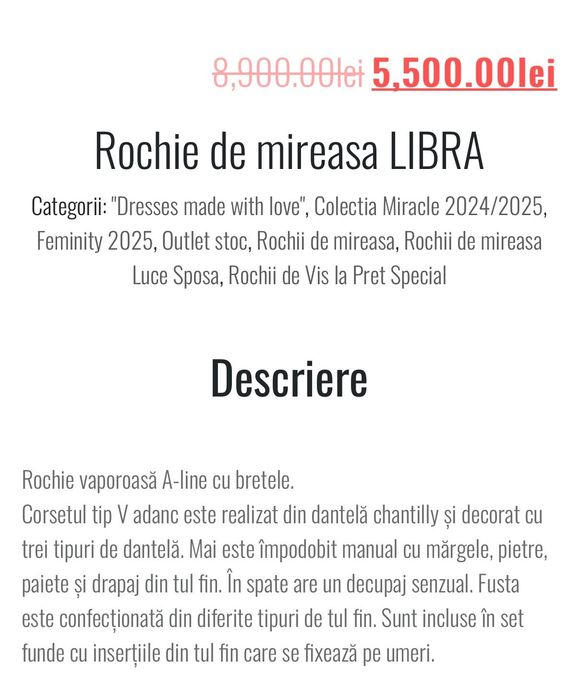 Rochie mireasă Luce Sposa, mărime S