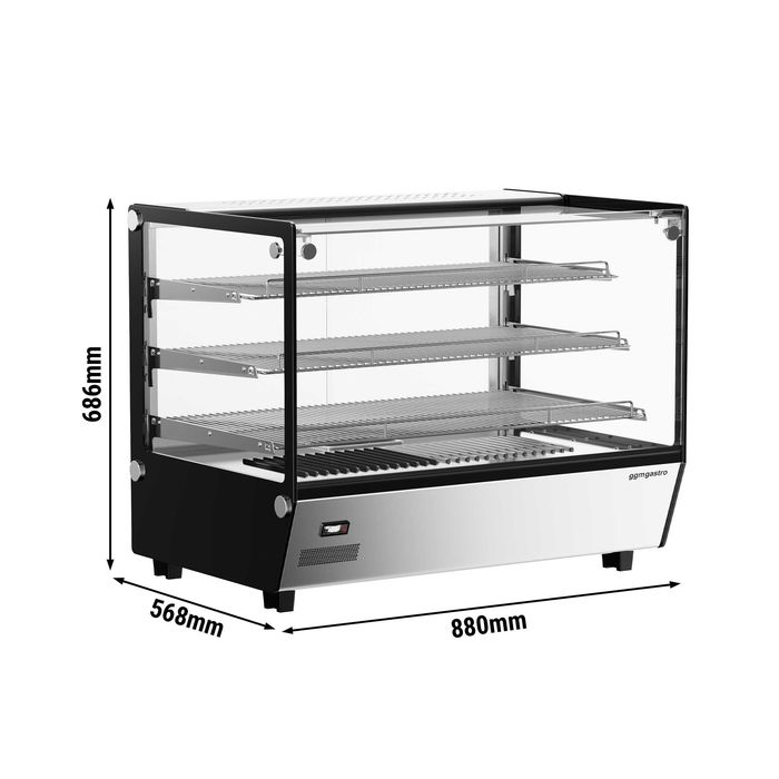 Vitrină caldă de banc - 880 mm - 1,5 kW - cu 3 rafturi - 160Litri