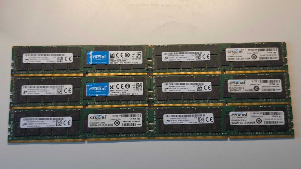 96GB RAM DDR4 Micron 2133MHz Server (6x16gb)
