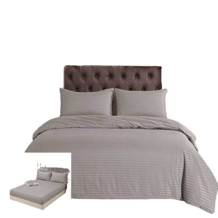 Lenjerie Damasc Peru Dx017, Damasc, 4 Piese, Cu Elastic, Bej, Gri