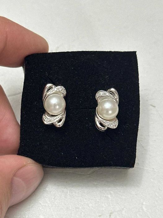 CERCEI AUR alb 18K + 6 Diamante + 2 Perle - 8g. - Deosebiti - De Firma !