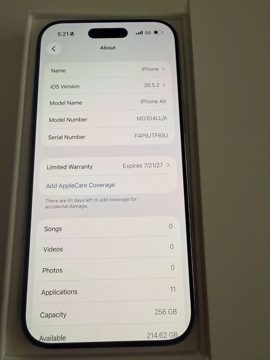 Нов Iphone 17 Air ,Sky Blue,256 Gb