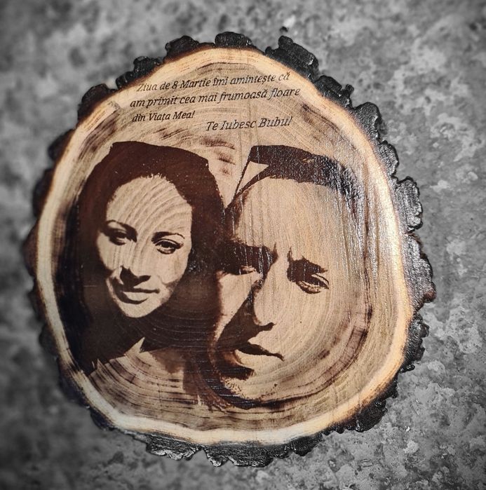 Icoană Lemn Portret Gravură Handmade Foto Cadou